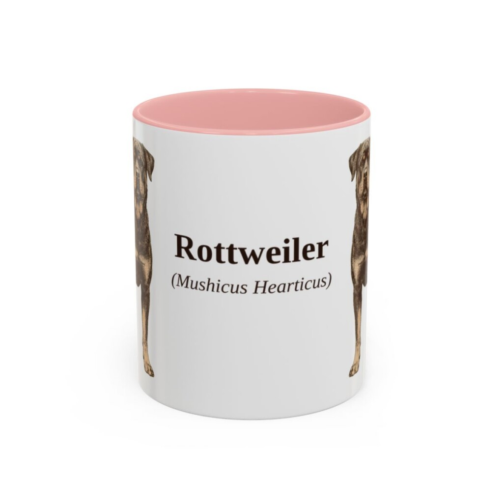 11oz Rottweiler Latin Mug, Pink, front view