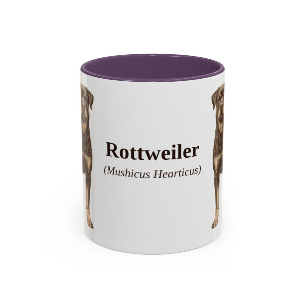 11oz Rottweiler Latin Mug, Purple, front view