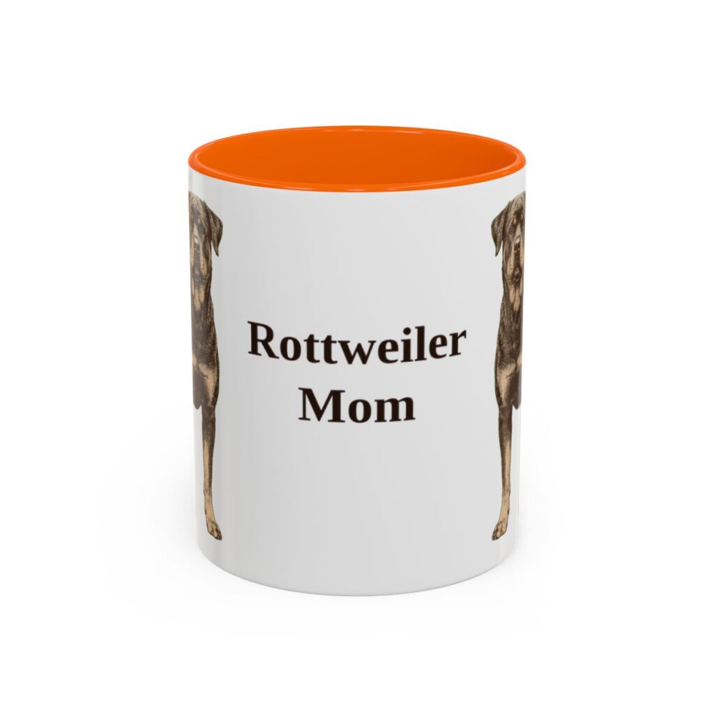 11oz-rottweiler-mug-mom-orange 11oz Rottweiler Dog Mom Mug, Orange, front view
