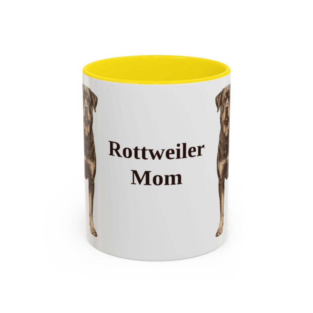 11oz-rottweiler-mug-mom-yellow 11oz Rottweiler Dog Mom Mug, Yellow, front view