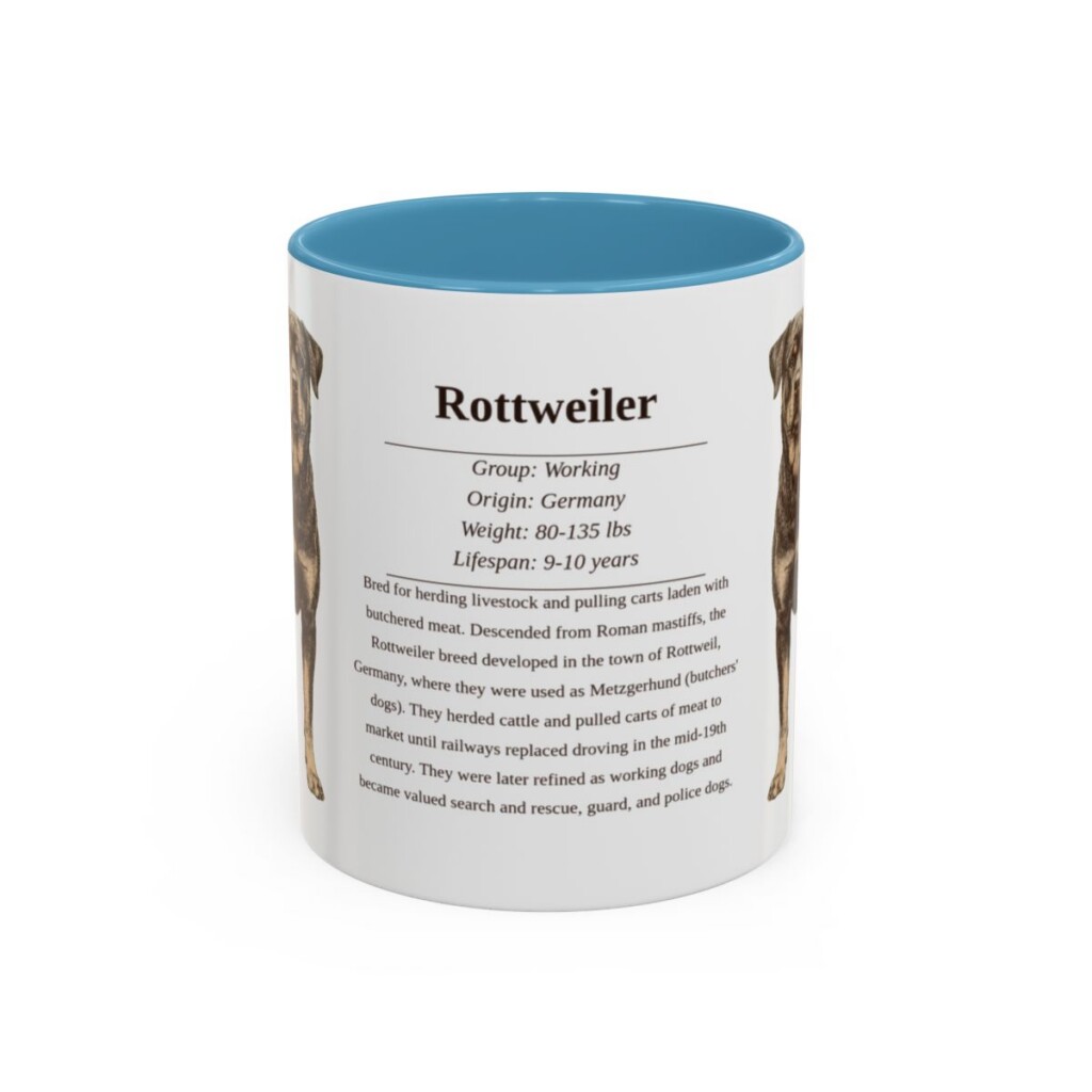 11oz Rottweiler Mug, Light Blue, front view