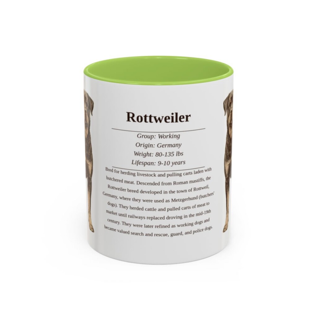 11oz Rottweiler Mug, Light Green, front view