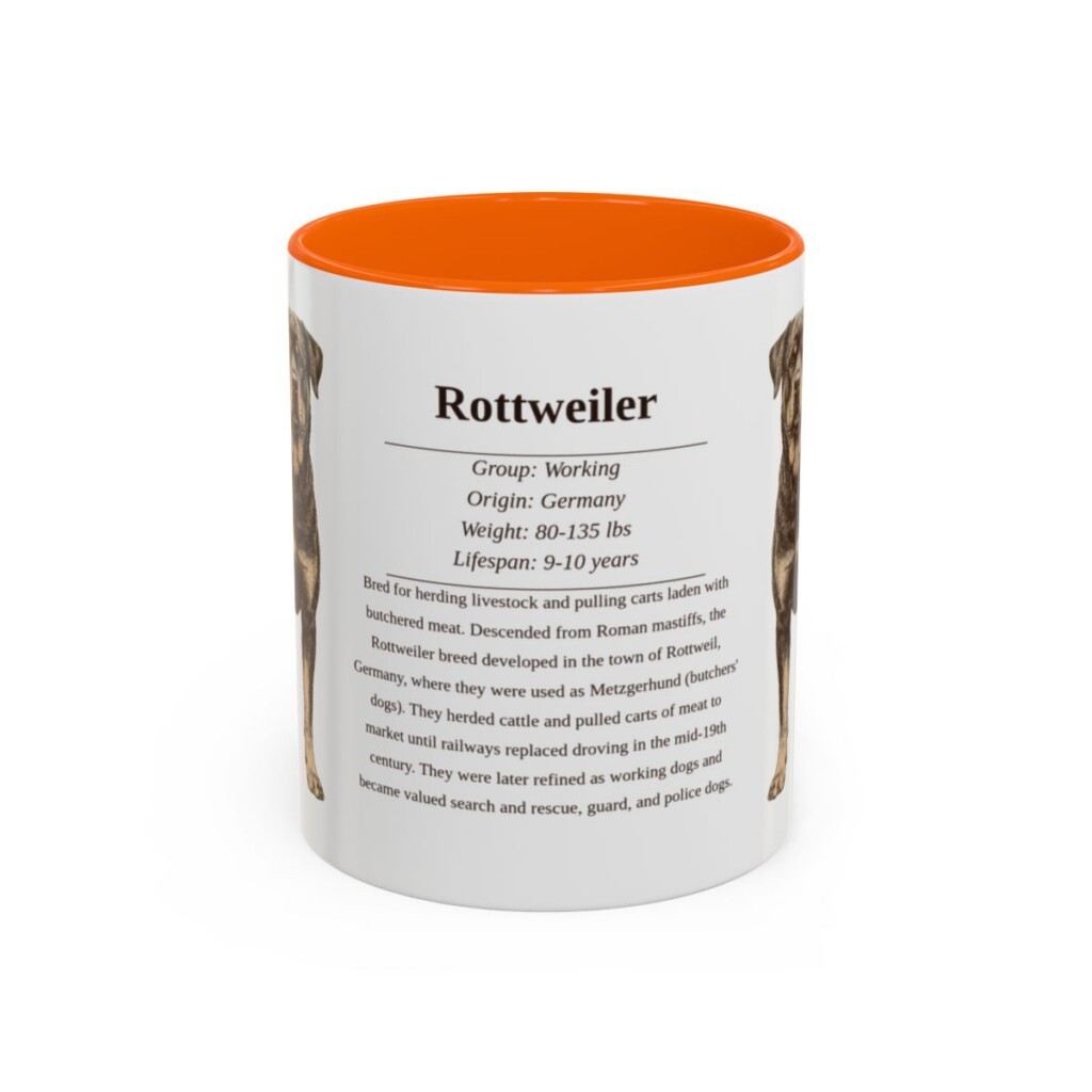 11oz Rottweiler Mug, Orange, front view