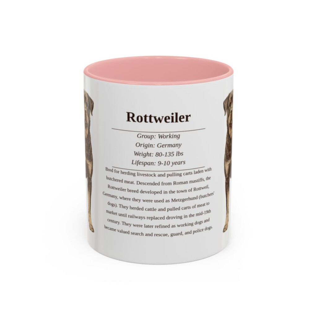11oz Rottweiler Mug, Pink, front view