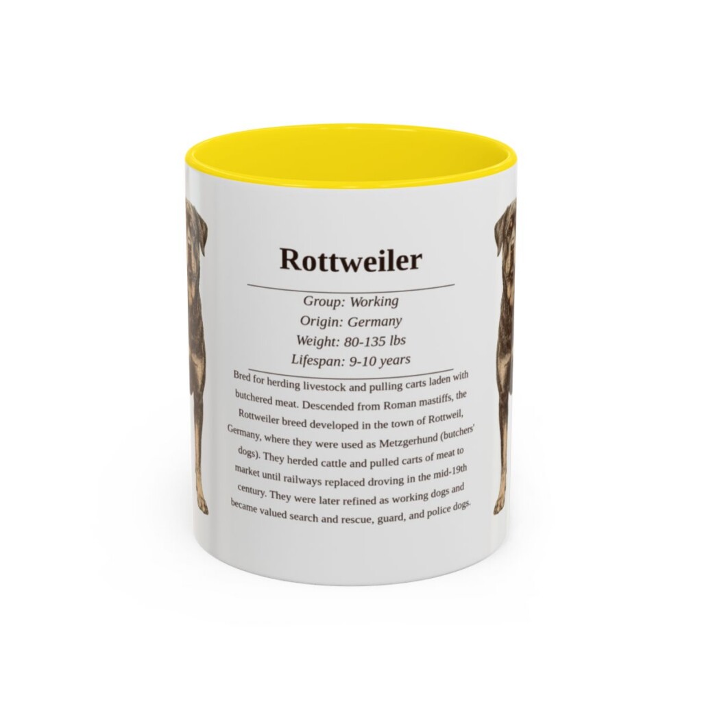 11oz Rottweiler Mug, Yellow, front view