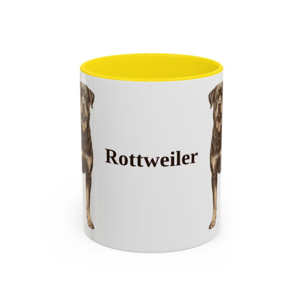 11oz Rottweiler Mug, Yellow, front view