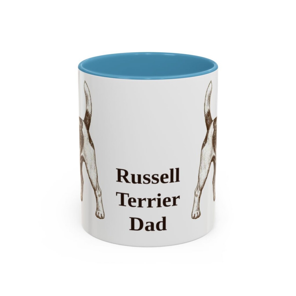 11oz Russell Terrier Dog Dad Mug, Light Blue, front view