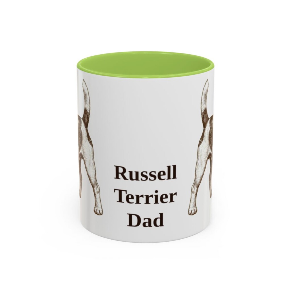 11oz Russell Terrier Dog Dad Mug, Light Green, front view