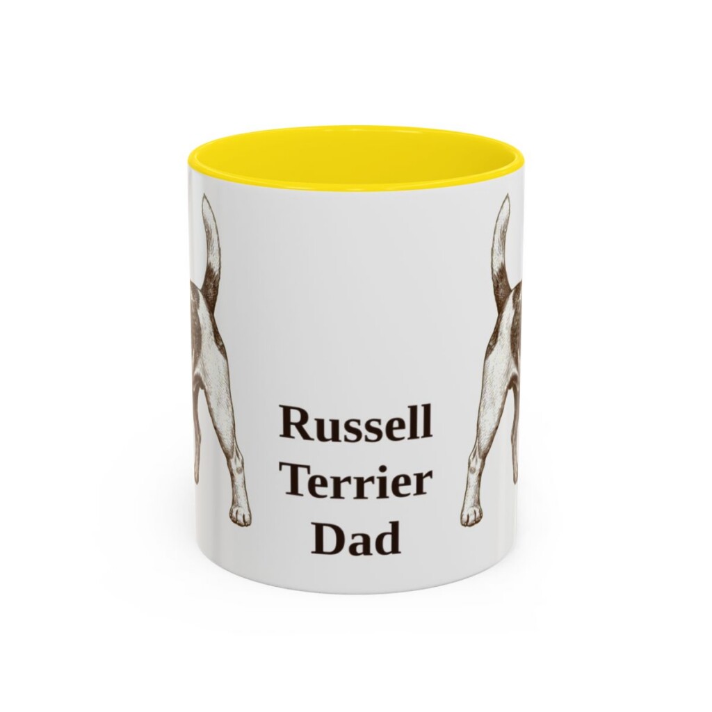 11oz Russell Terrier Dog Dad Mug, Yellow, front view