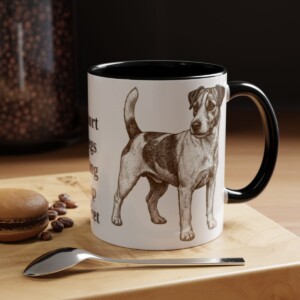 11oz Funny Russell Terrier Mug, Black, lifestyle photo