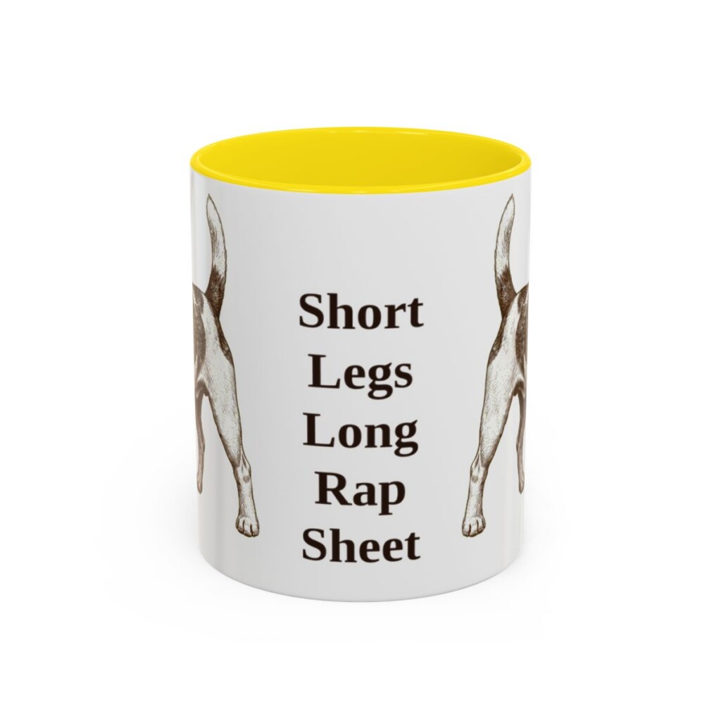 11oz Funny Russell Terrier Mug, Yellow, front view