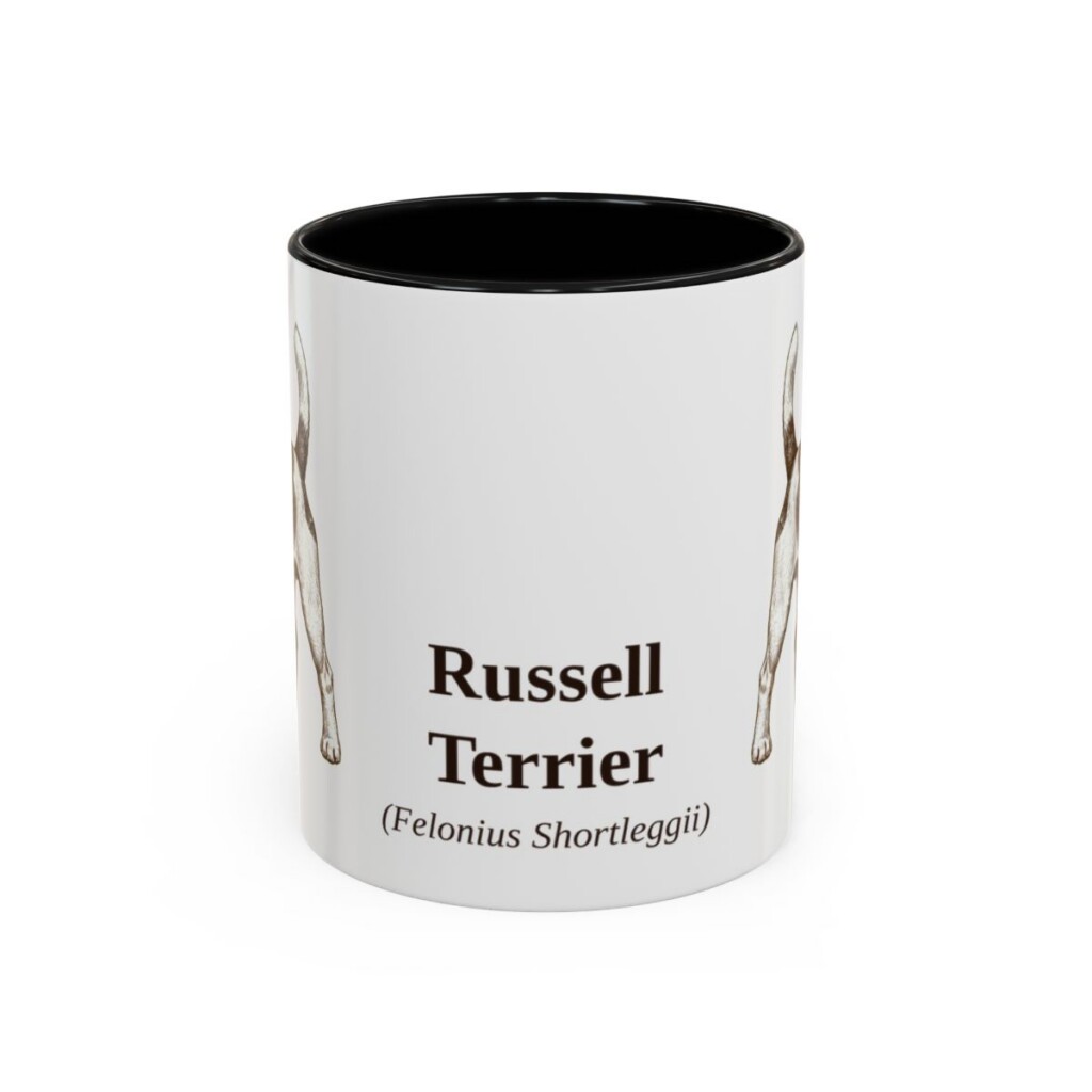 11oz Russell Terrier Latin Mug, Black, front view