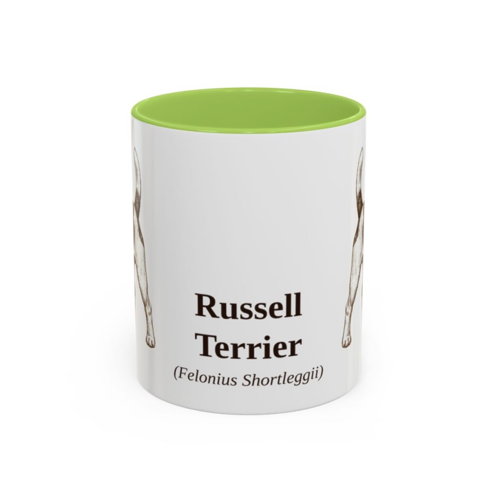 11oz Russell Terrier Latin Mug, Light Green, front view