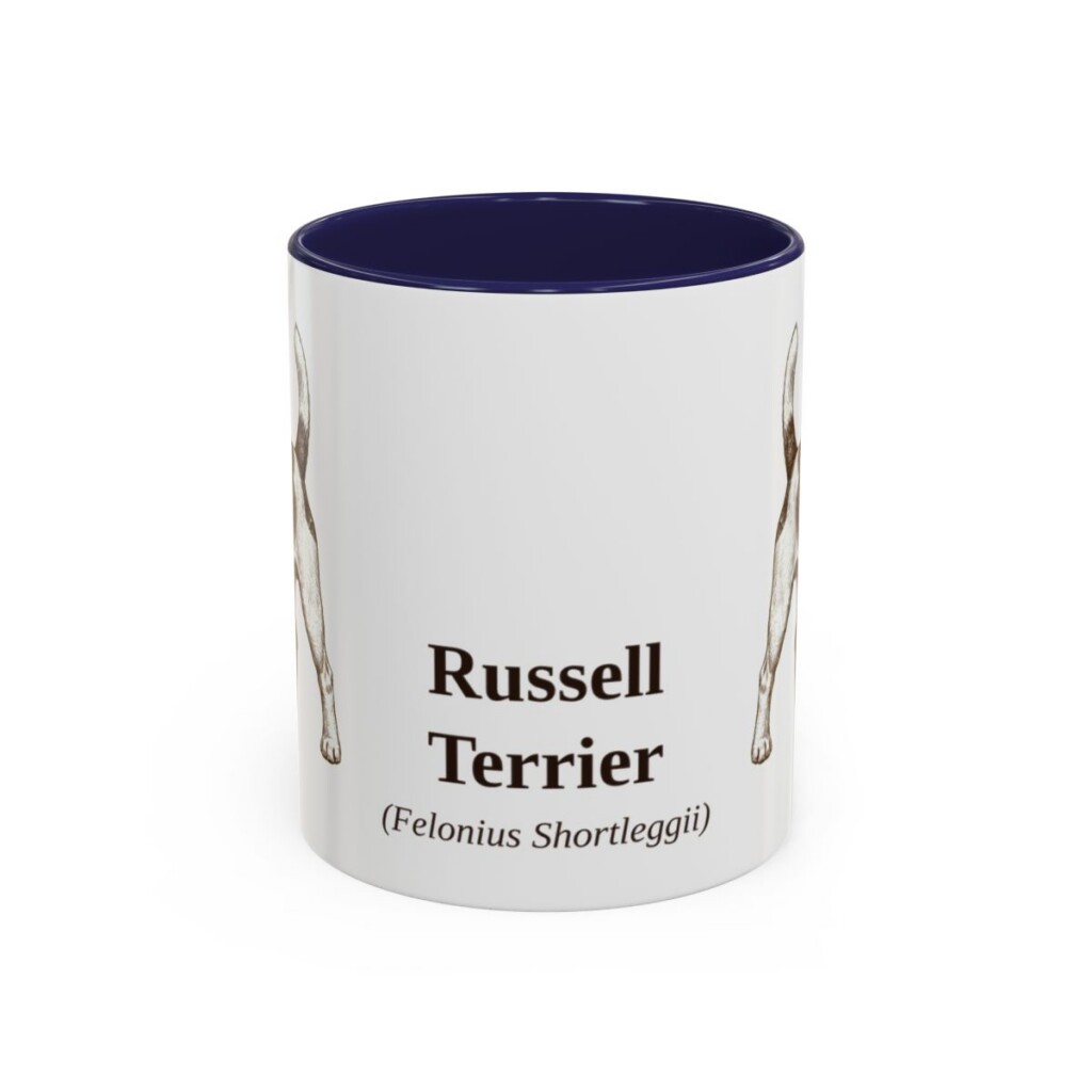 11oz Russell Terrier Latin Mug, Navy, front view