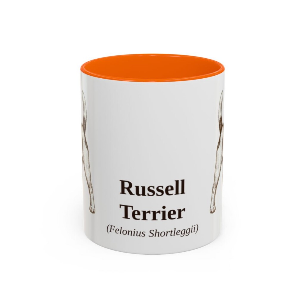 11oz Russell Terrier Latin Mug, Orange, front view