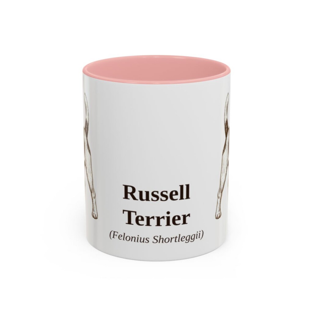 11oz Russell Terrier Latin Mug, Pink, front view