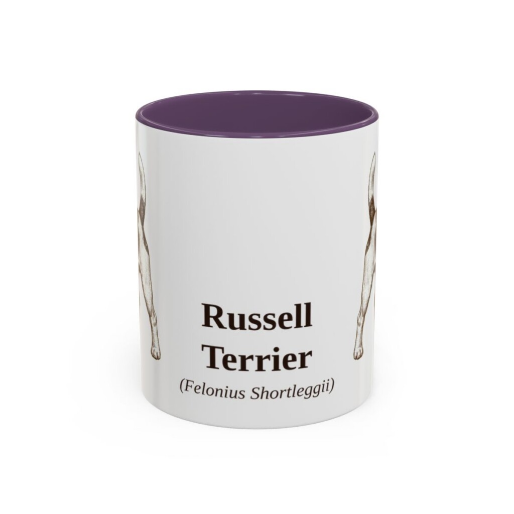11oz Russell Terrier Latin Mug, Purple, front view