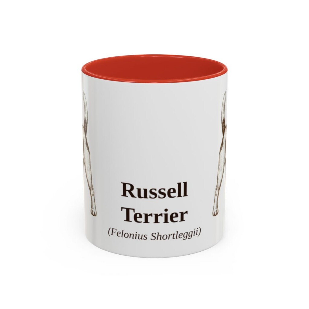 11oz Russell Terrier Latin Mug, Red, front view