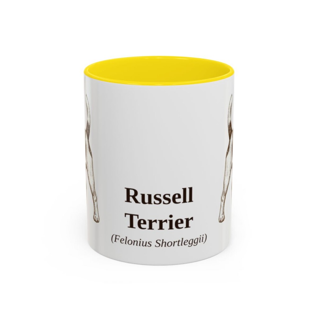 11oz Russell Terrier Latin Mug, Yellow, front view