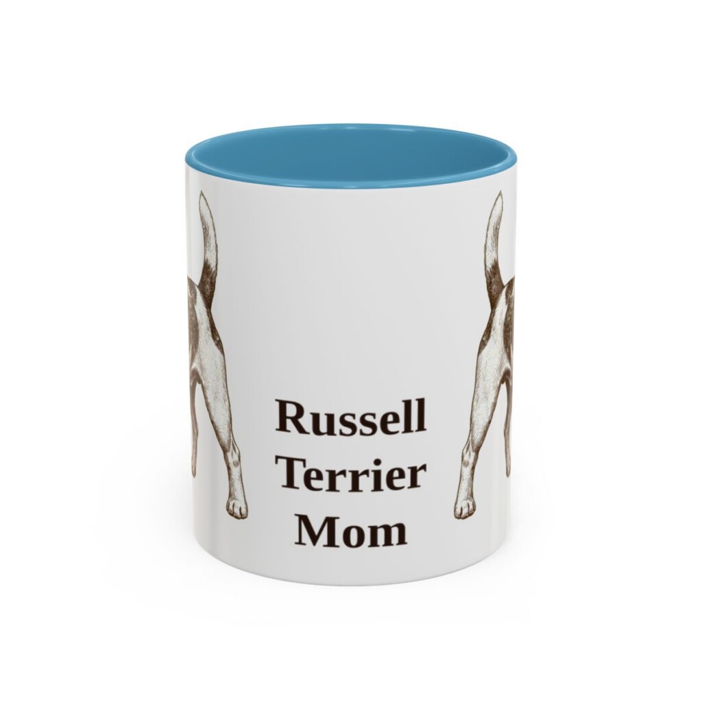 11oz Russell Terrier Dog Mom Mug, Light Blue, front view