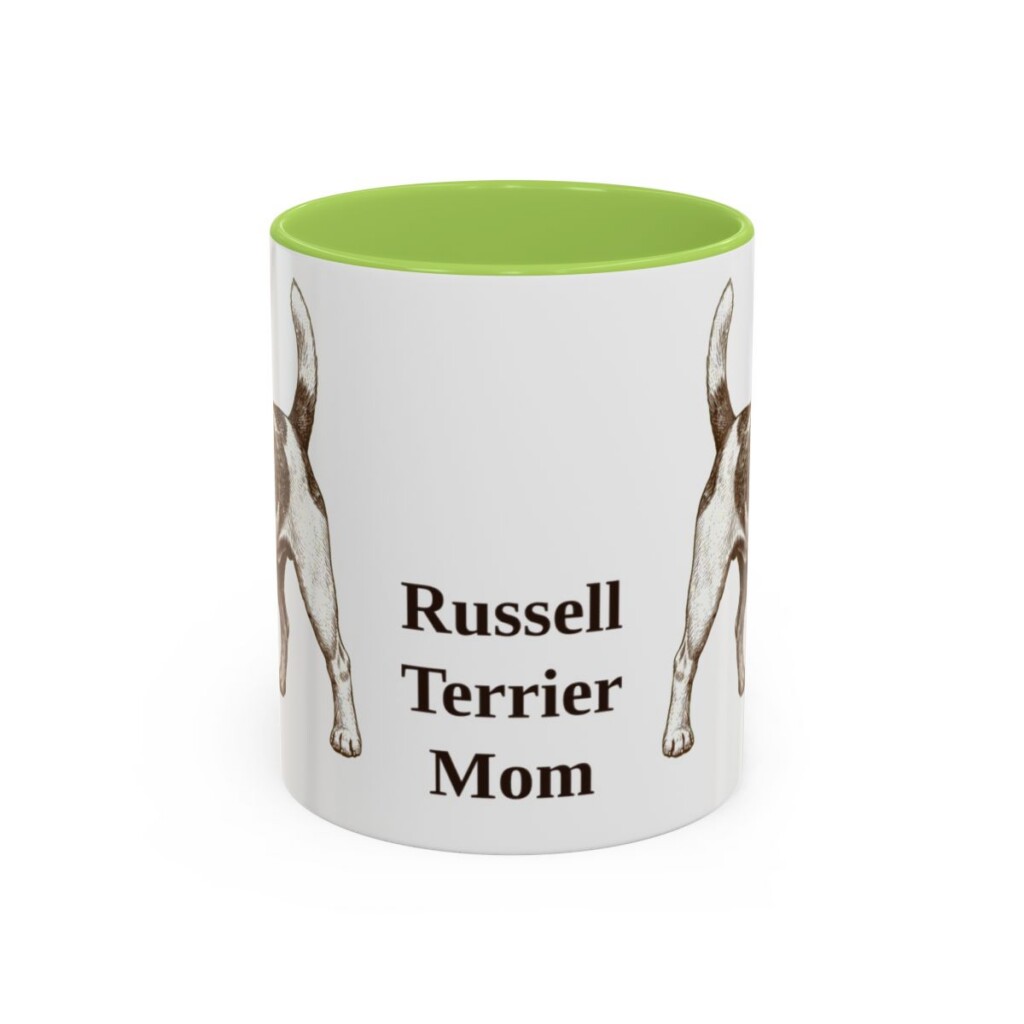 11oz Russell Terrier Dog Mom Mug, Light Green, front view