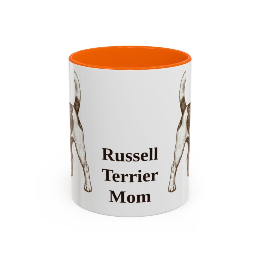 11oz Russell Terrier Dog Mom Mug, Orange, front view