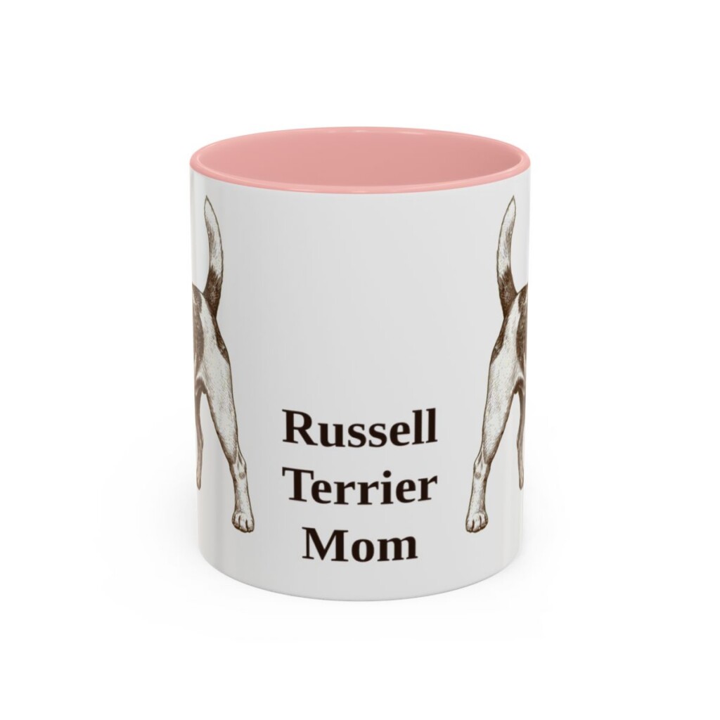 11oz Russell Terrier Dog Mom Mug, Pink, front view