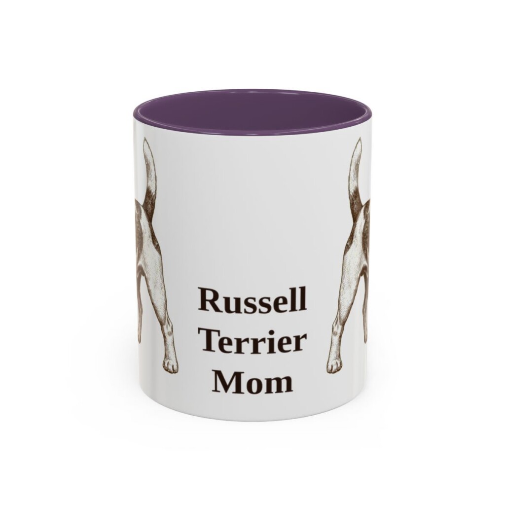 11oz Russell Terrier Dog Mom Mug, Purple, front view
