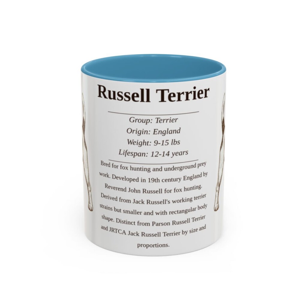 11oz Russell Terrier Mug, Light Blue, front view