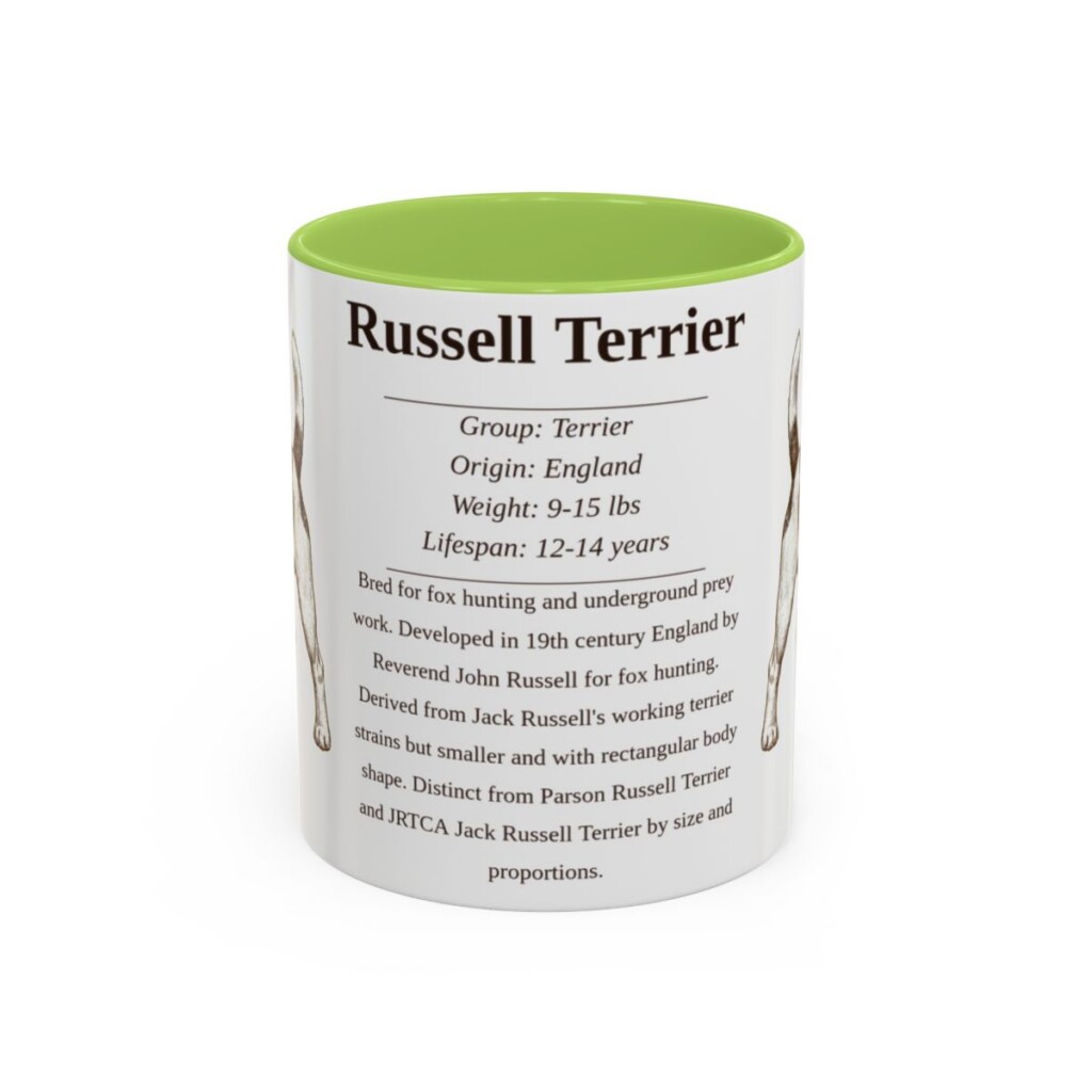 11oz Russell Terrier Mug, Light Green, front view