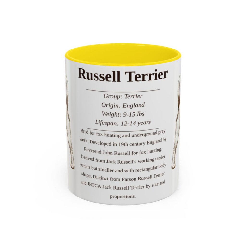 11oz Russell Terrier Mug, Yellow, front view