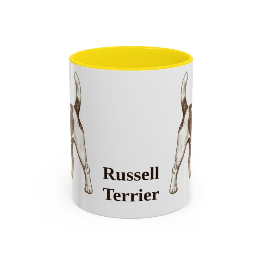 11oz Russell Terrier Mug, Yellow, front view