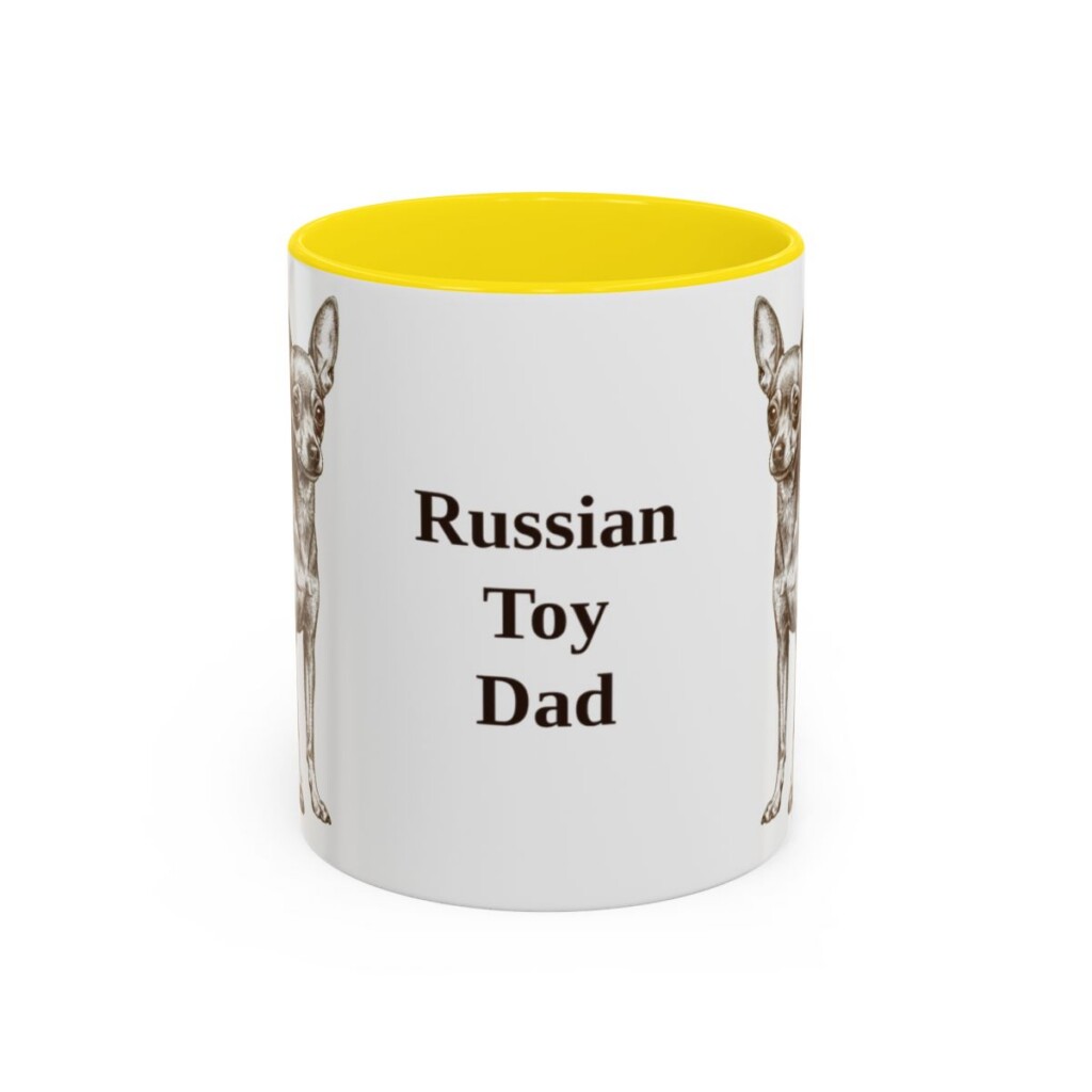 11oz Russian Toy Dog Dad Mug, Yellow, front view