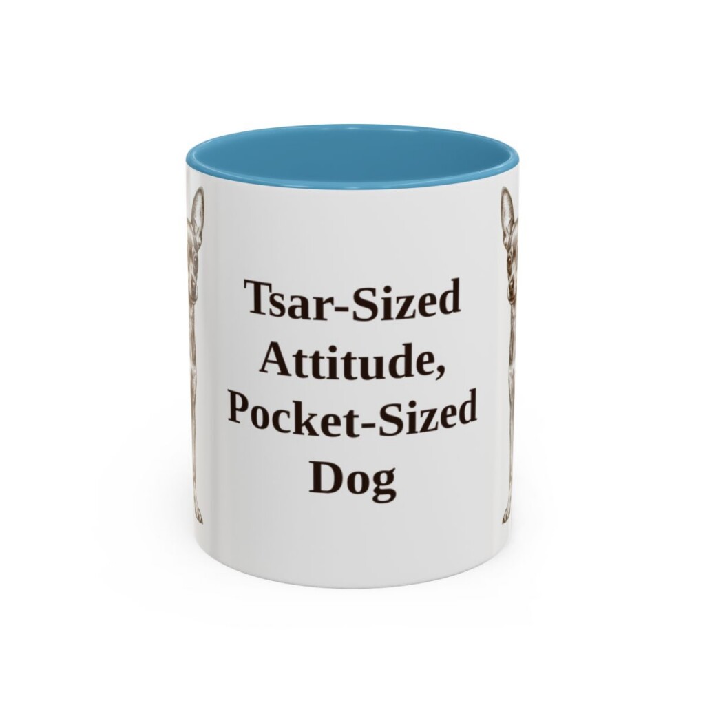 11oz Funny Russian Toy Mug, Light Blue, front view