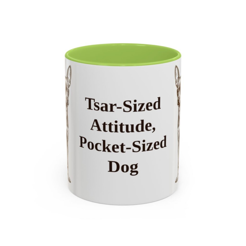 11oz Funny Russian Toy Mug, Light Green, front view