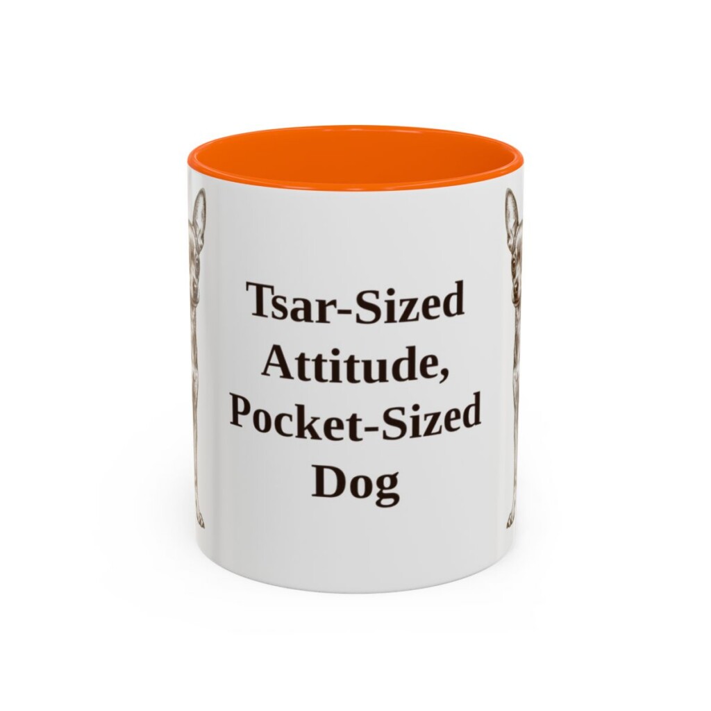 11oz Funny Russian Toy Mug, Orange, front view