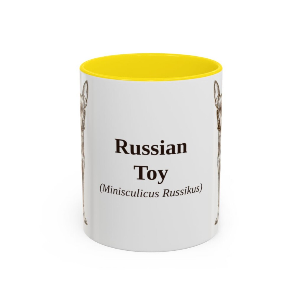 11oz Russian Toy Latin Mug, Yellow, front view