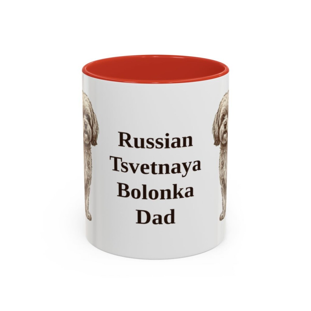 11oz Russian Tsvetnaya Bolonka Dog Dad Mug, Red, front view