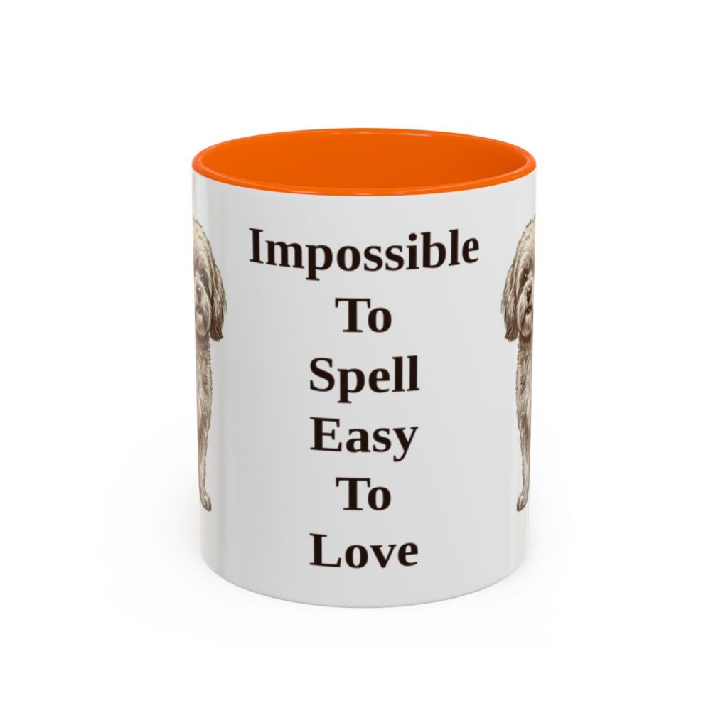 11oz Funny Russian Tsvetnaya Bolonka Mug, Orange, front view