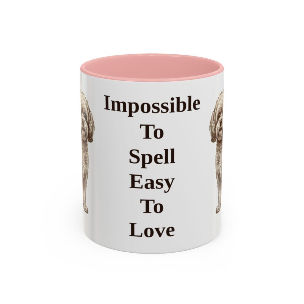 11oz Funny Russian Tsvetnaya Bolonka Mug, Pink, front view