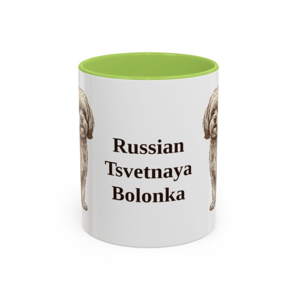 11oz Russian Tsvetnaya Bolonka Mug, Light Green, front view
