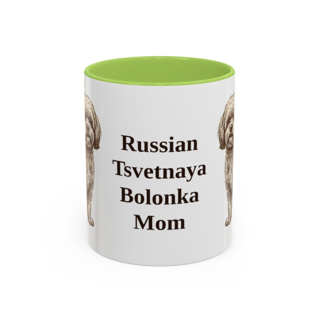 11oz-russian-tsvetnaya-bolonka-mug-mom-light-green 11oz Russian Tsvetnaya Bolonka Dog Mom Mug, Light Green, front view