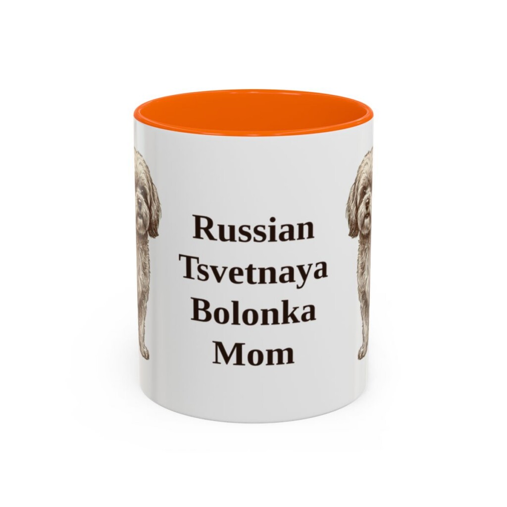11oz-russian-tsvetnaya-bolonka-mug-mom-orange 11oz Russian Tsvetnaya Bolonka Dog Mom Mug, Orange, front view
