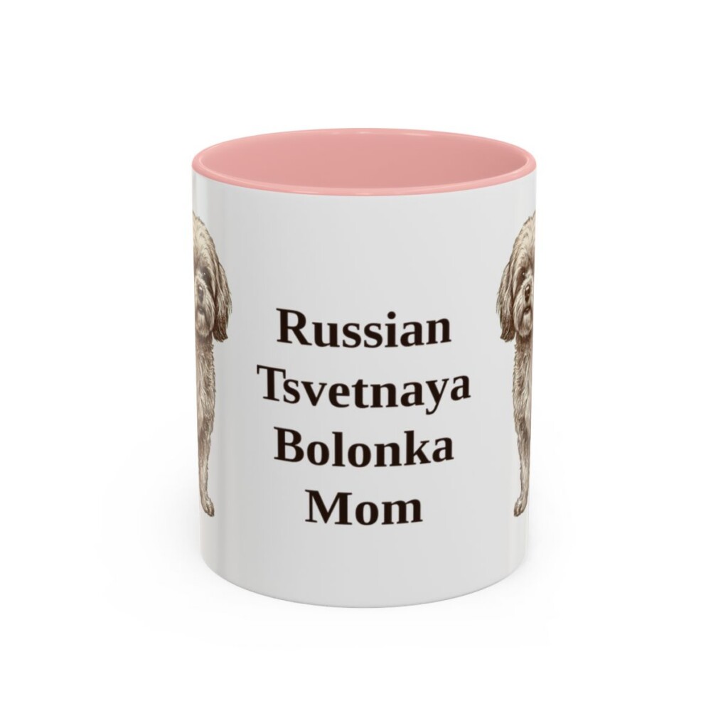 11oz-russian-tsvetnaya-bolonka-mug-mom-pink 11oz Russian Tsvetnaya Bolonka Dog Mom Mug, Pink, front view