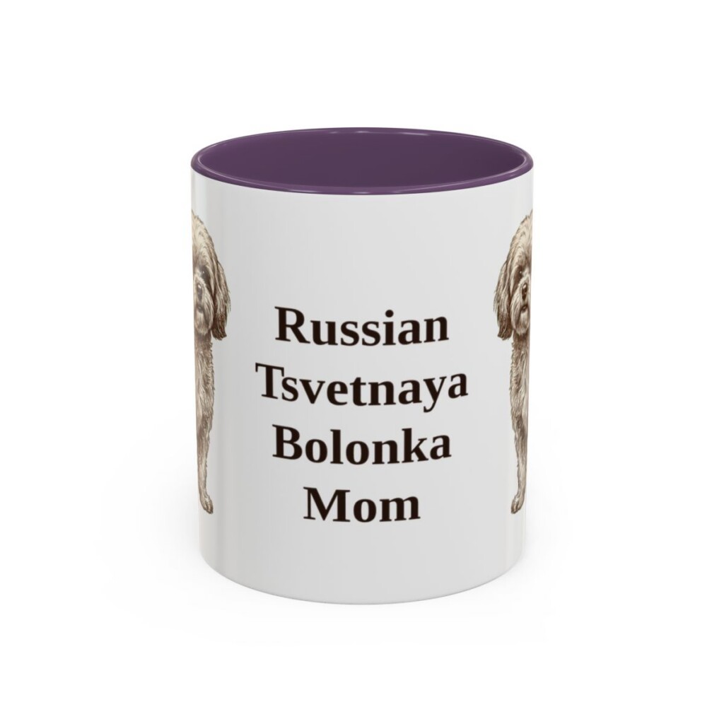 11oz-russian-tsvetnaya-bolonka-mug-mom-purple 11oz Russian Tsvetnaya Bolonka Dog Mom Mug, Purple, front view