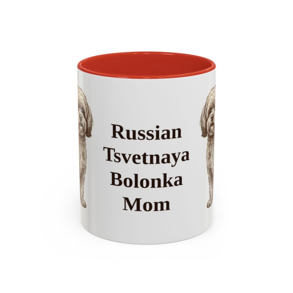 11oz-russian-tsvetnaya-bolonka-mug-mom-red 11oz Russian Tsvetnaya Bolonka Dog Mom Mug, Red, front view