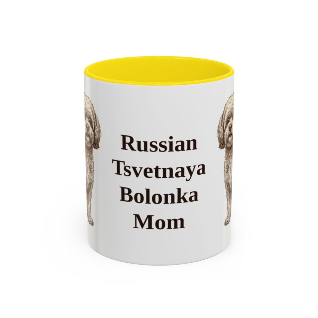 11oz-russian-tsvetnaya-bolonka-mug-mom-yellow 11oz Russian Tsvetnaya Bolonka Dog Mom Mug, Yellow, front view