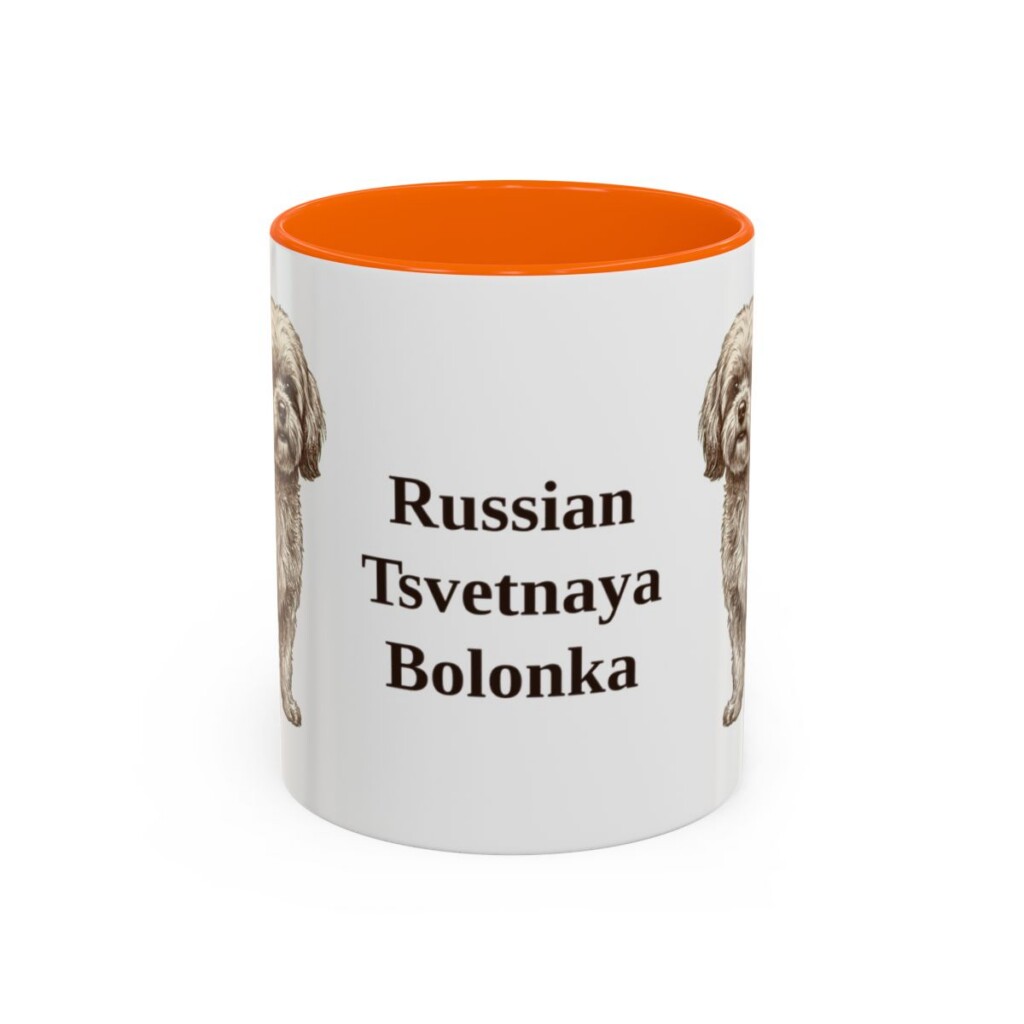 11oz Russian Tsvetnaya Bolonka Mug, Orange, front view