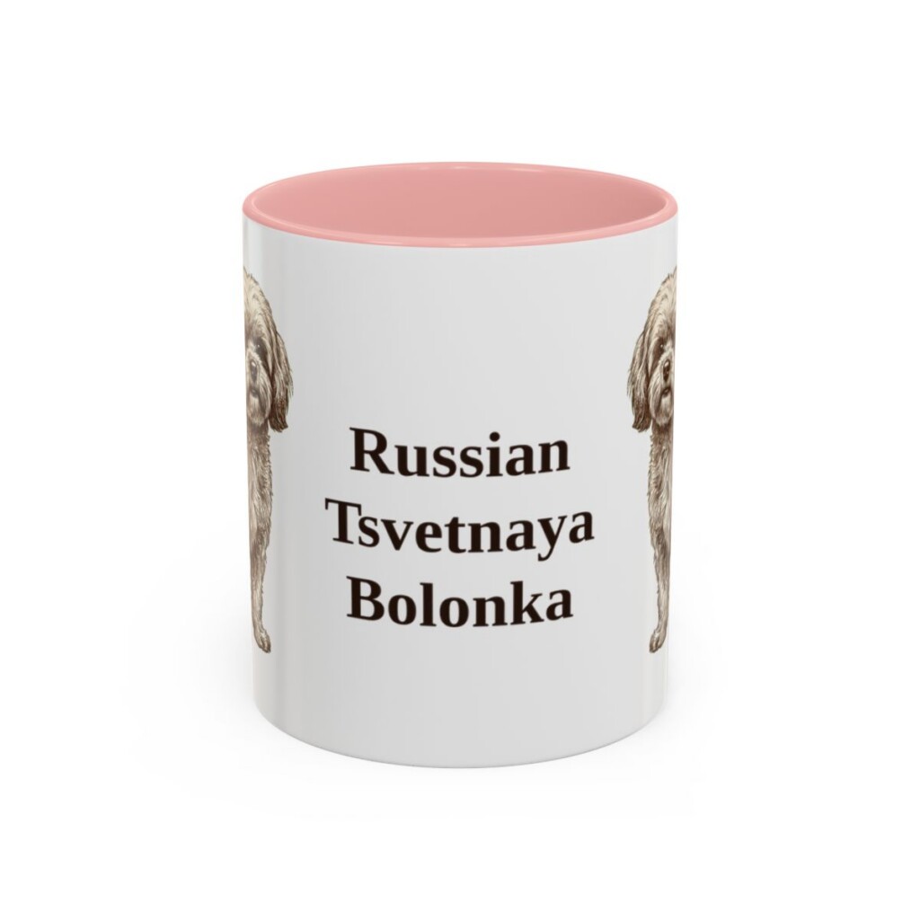 11oz Russian Tsvetnaya Bolonka Mug, Pink, front view