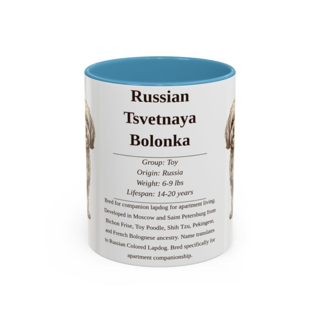 11oz-russian-tsvetnaya-bolonka-mug-writeup-light-blue 11oz Russian Tsvetnaya Bolonka Mug, Light Blue, front view